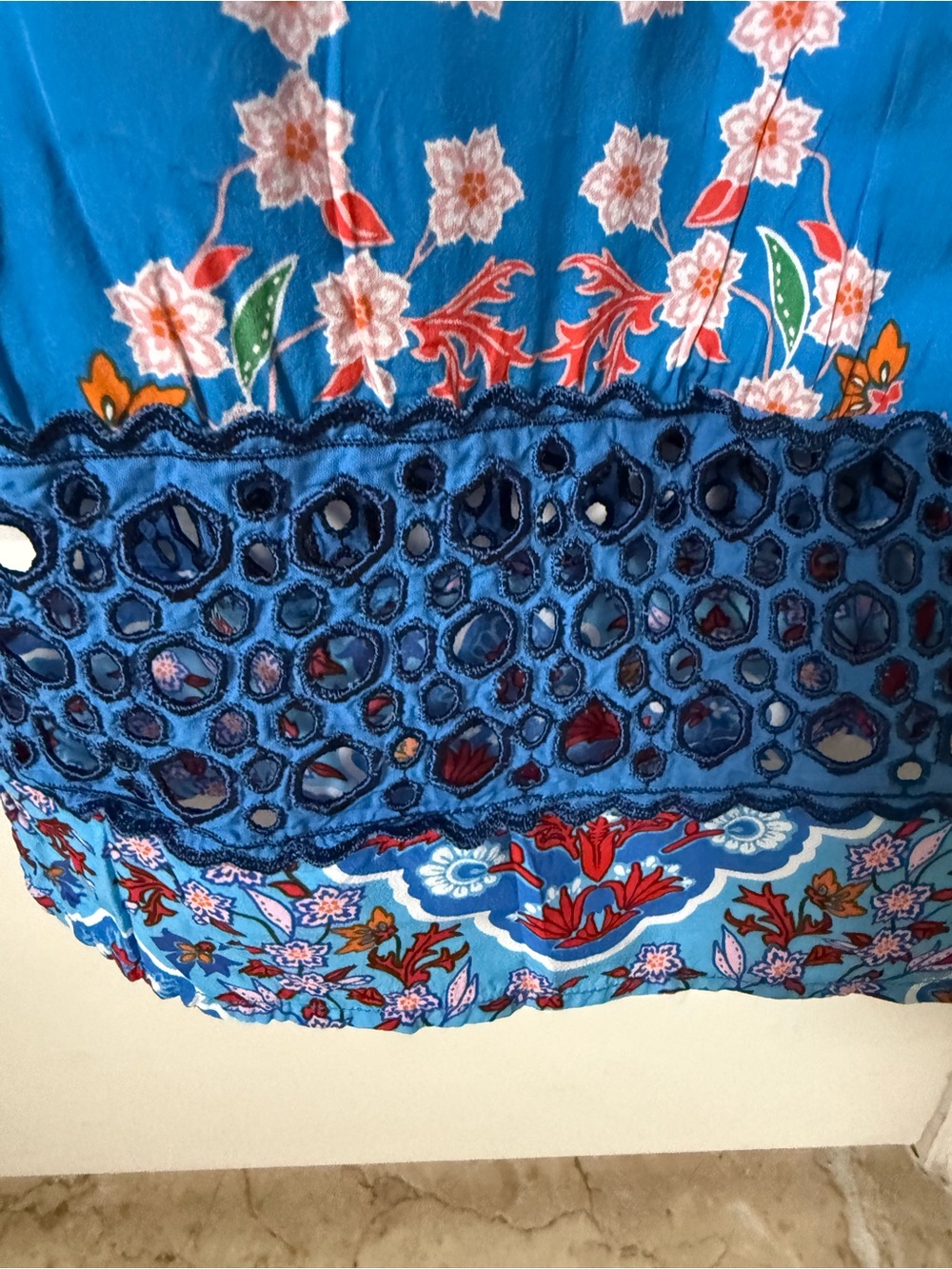 Sandro Bright Blue Floral Print Dress with Orange & Pink Accents